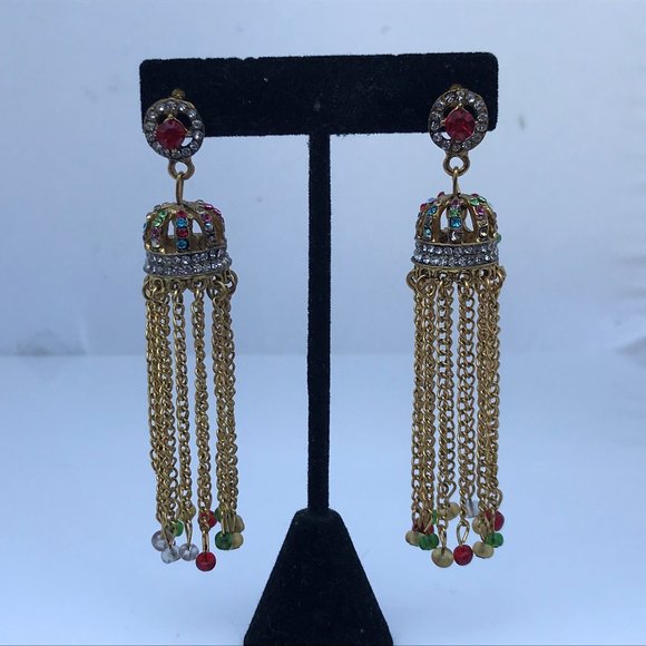 Women Earrings Gold Tone Multi Color Crystal Accen - Picture 3 of 8